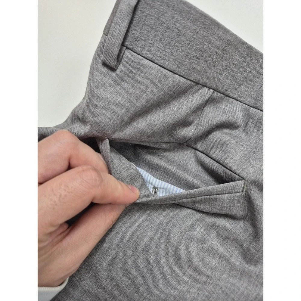 Peter Millar Dress Pants Mens 38x31 Gray Virgin Wool Stretch Flat Front FLAW